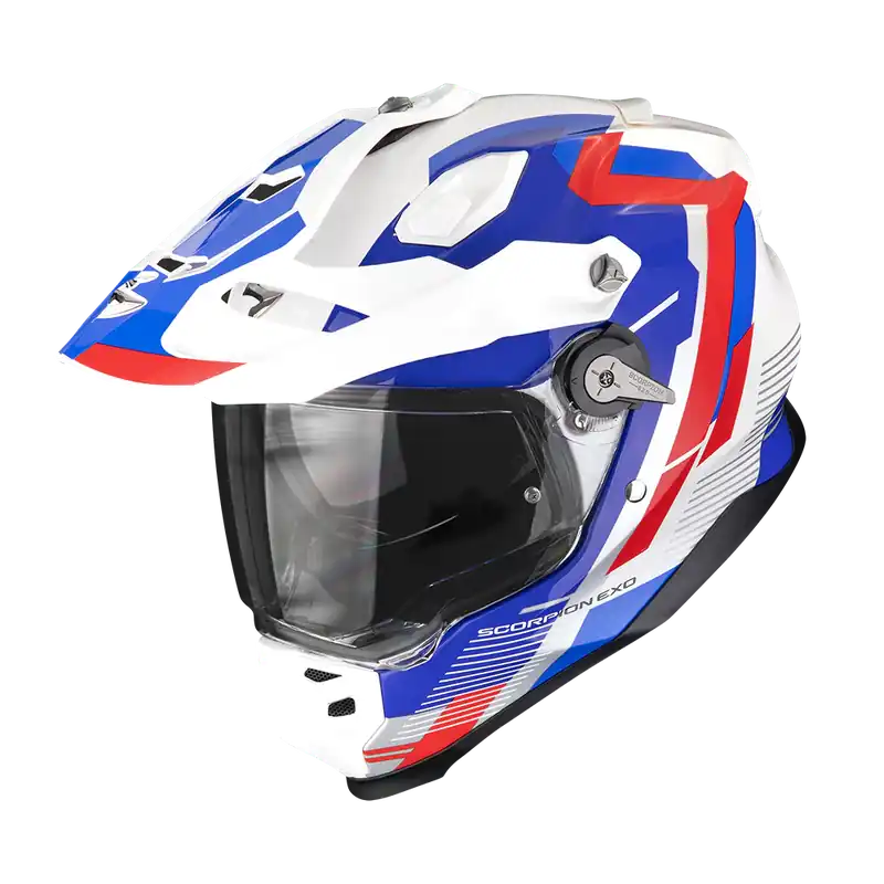 Certificado SCORPION ADF-9000 AIR PATROL CASCO DE MOTO Blanco-Azul-Rojo XS